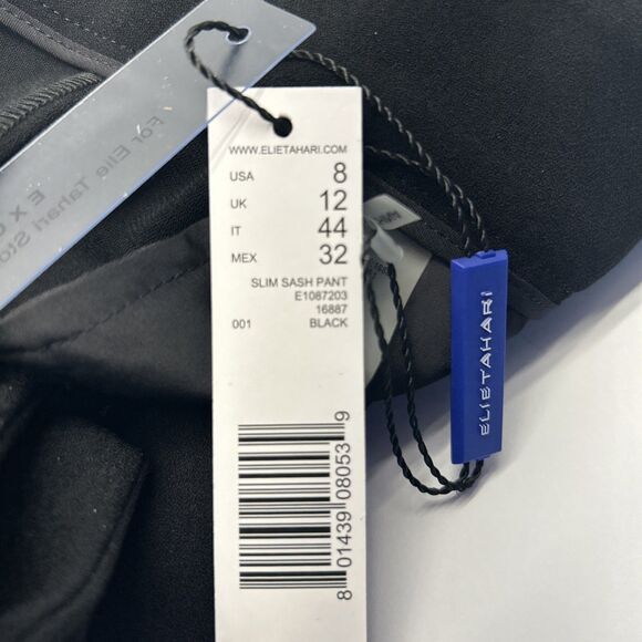 TAHARI Dress Pants Size 8 Black Straight Leg w/Side Slit Sash Belt New w/Tags - Picture 7 of 11